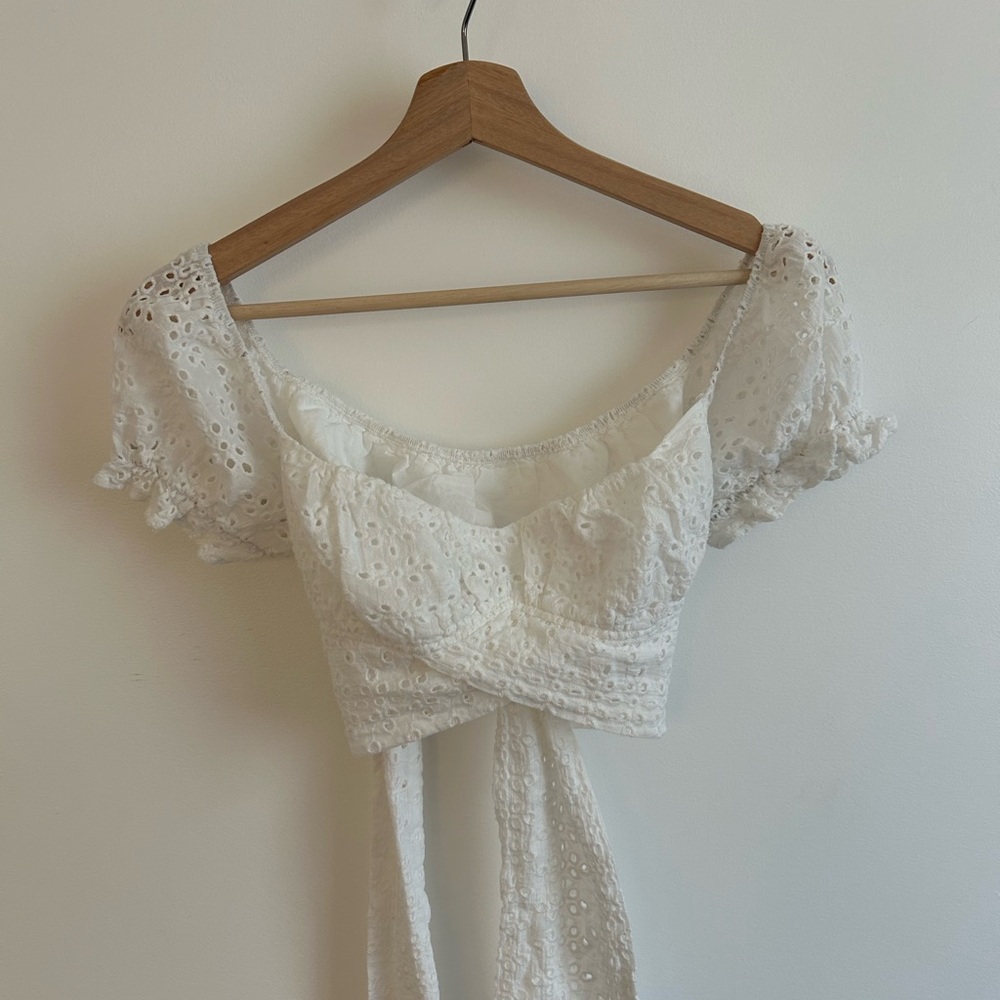 SHEIN White Eyelet Tie-Front Crop Top